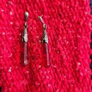 silver and amber drop dangle earrings